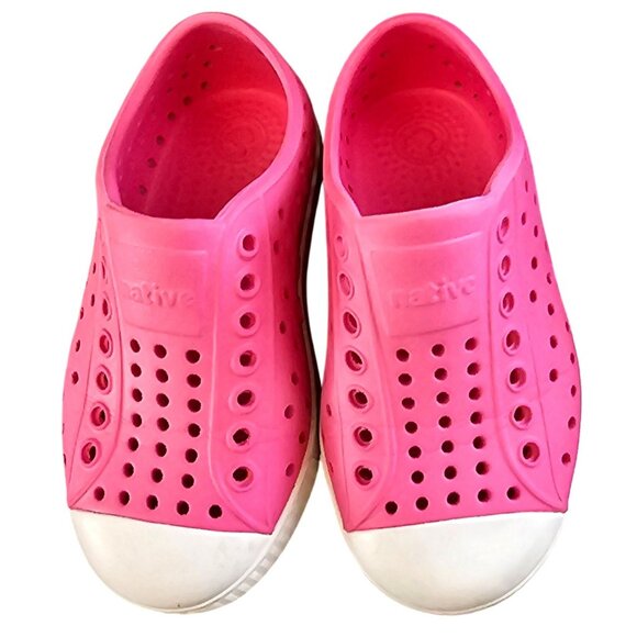 Native Jefferson Kids Shoes Pink Rubber Slip-On Perforated Sneakers - Picture 1 of 7